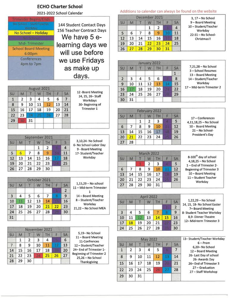 Updated 2021-22 School Calendar